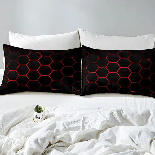 Vista 5 de Funda de edredón de panal para niños, hombres y niñas, juego de ropa de cama moderno con temática geométrica hexagonal, diseño de cuadrícula