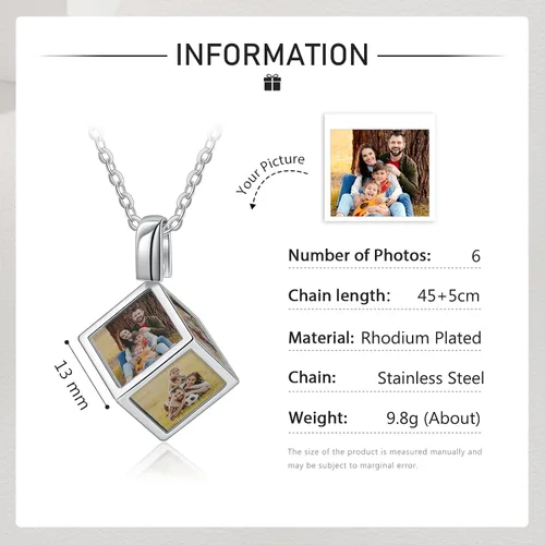 Vista 5 de Collar personalizado con foto para mujer, collar con colgante de imagen grabada de seis caras, regalo de joyería de memoria para madre y padre