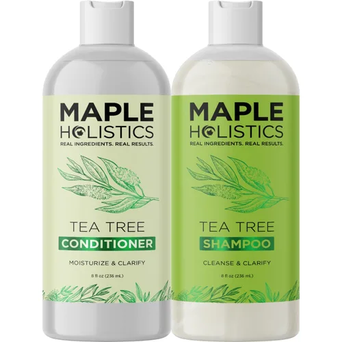 Vista 8 de Juego de champú y acondicionador de árbol de té, champú y acondicionador clarificante sin sulfato para el cuidado del cabello graso y el cuero