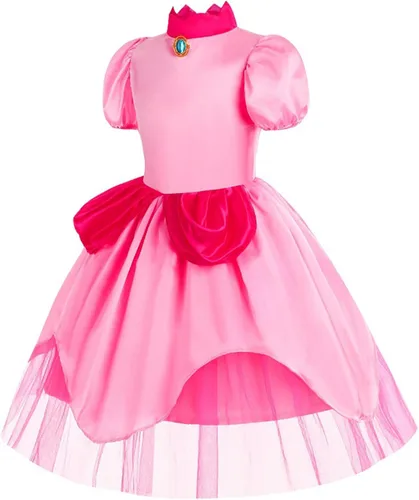 Vista 2 de Princess Peach Costume Dress Crown For Kids Girls Cosplay Accessories Dress Up Outfit