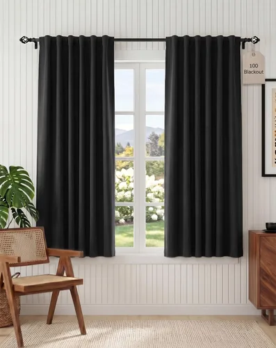 Vista 17 de PONY DANCE Cortinas opacas 100% cortas de 24 pulgadas de largo, medias cortinas con aislamiento térmico para ventanas pequeñas con parte trasera