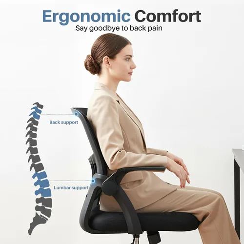 Vista 4 de DUMOS Silla de Oficina para Hogar y Computadora - Ergonómica con Respaldo Medio y Soporte Lumbar y Modo de Balanceo, Altura Ajustable con Brazo