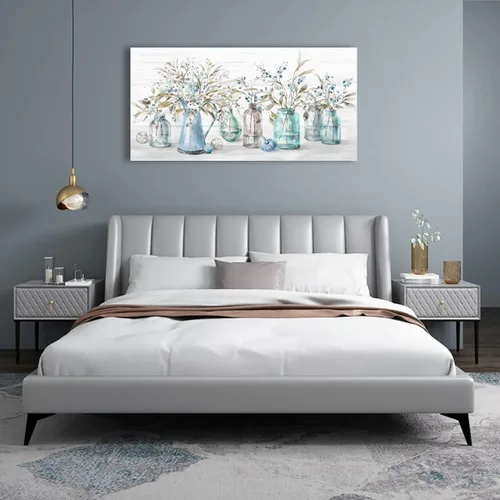 Vista 3 de Yearainn Lienzo decorativo para pared, diseño floral índigo, en frasco, botella de flores botánicas, 20 x 40 pulgadas, decoración de pared para sala