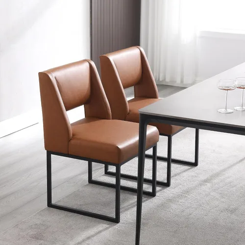 Vista 8 de Zesthouse Juego de 6 sillas de comedor modernas de piel sintética, cómodas sillas de cocina marrones con patas de metal inoxidable, sillas laterales