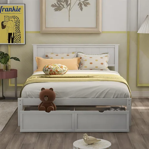 Vista 3 de Harper & Bright Designs Cama matrimonial con cajones, marco de cama de madera con almacenamiento, plataforma de madera con cabecero para niños