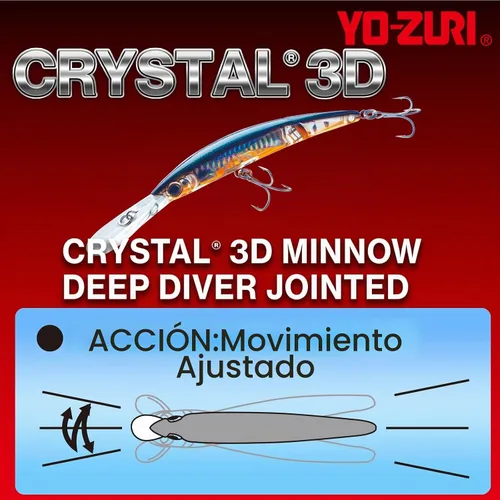 Vista 3 de Yo-Zuri Crystal 3D Minnow Deep Diver Señuelo articulado, amarillo naranja, 5-1/4 pulgadas Azul plateado