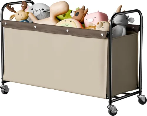 Vista 12 de StorageWorks Caja de juguetes con ruedas para niños, baúl grande de almacenamiento y organizador de juguetes de 135 litros, caja de juguetes de Beige