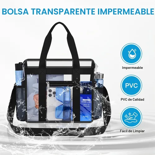 Vista 7 de Bolsa transparente para eventos en estadios, bolsa transparente con cremallera y correa 12" x 6.5" x 11.5" Clear Crossbody Bag with Dual