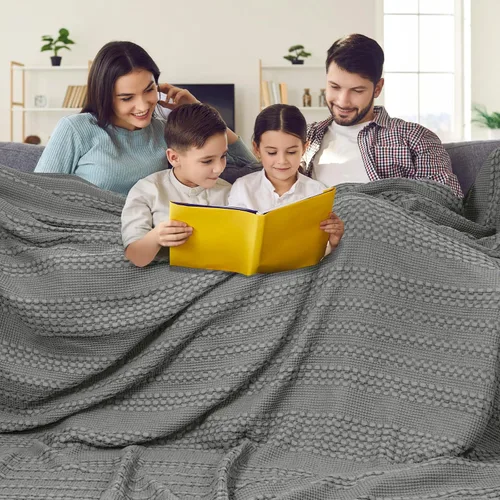 Vista 14 de PHF Manta ligera de punto gofre 100% algodón para cama, King, color blanco 02 Blanco