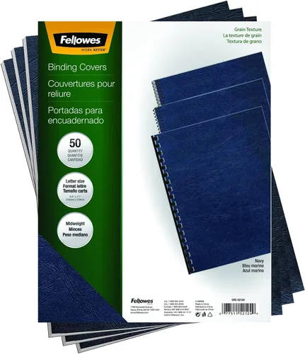 Vista 7 de Fellowes Cubiertas de encuadernación tamaño carta Expressions Grain, paquete de 50, azul marino (52124)
