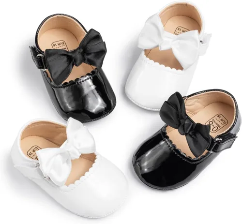 Vista 2 de KIDSUN Zapatos Mary Jane para bebés y niñas, suela de goma antideslizante, zapatillas de ballet para vestido de princesa, zapatos de boda, zapatos