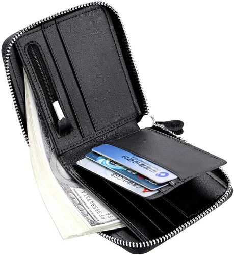 Vista 4 de Veeskyee Cartera de cuero con cremallera para hombre, con cierre RFID, con cremallera alrededor de la cartera plegable para tarjetas