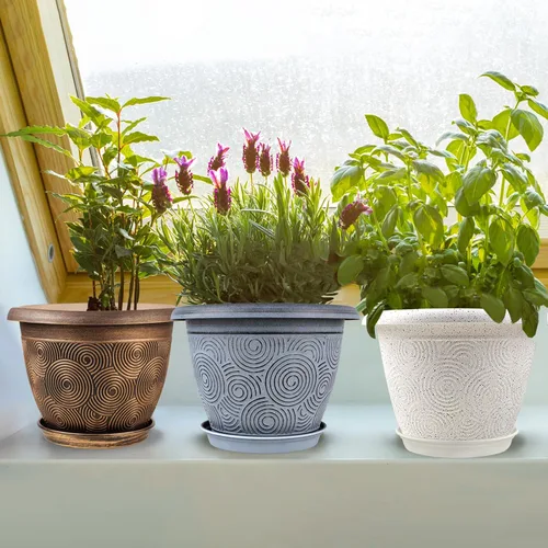 Vista 5 de Fodetyff Macetas de 6 Pulgadas para Plantas de Interior y Exterior, Juego de 6 Macetas Pequeñas de Plástico con Agujero de Drenaje y Bandeja, Maceta