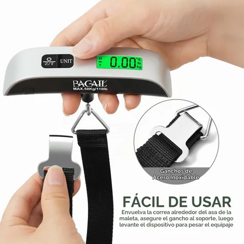Vista 4 de BAGAIL Báscula digital de equipaje, báscula de equipaje colgante de 110 libras con pantalla LCD retroiluminada, báscula de pesaje portátil