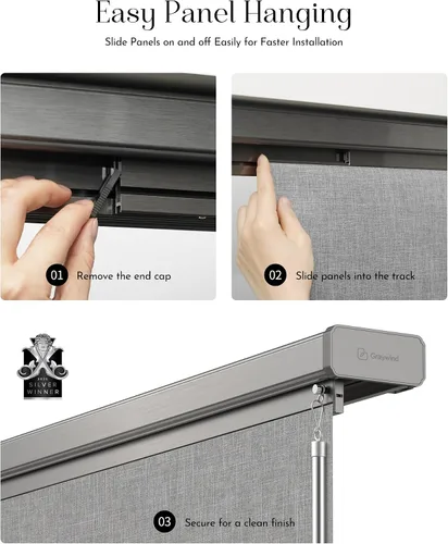 Vista 4 de Graywind Persianas para puertas correderas manuales, hasta 153 pulgadas 5% Gris Apertura