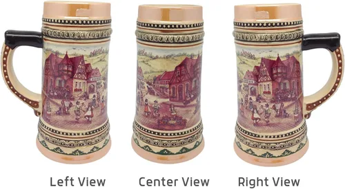Vista 4 de OktoberfestHaus - Taza de cerveza de 1.0 litros con asa, taza de cerveza Oktoberfest, German Village Dancers (Tänzer) Bier Krug, jarra de cerámica