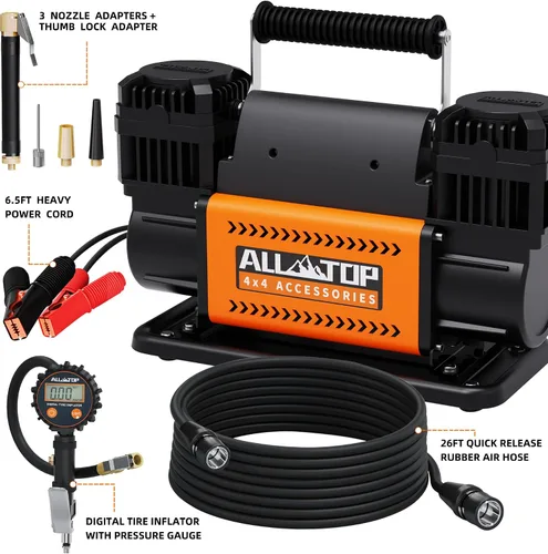 Vista 3 de ALL-TOP Compresor de Aire de Doble Cilindro con Kit Inflador de Neumáticos con Manómetro de Presión Digital, Inflador Portátil 12V 12.35 pies³/Min