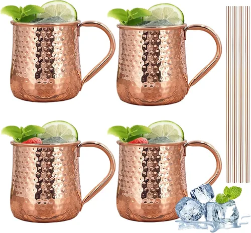 Vista 17 de TJ Moscow Mule - Juego de 2 tazas de mula, taza martillada negra, 17 onzas Negro
