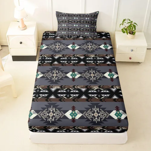 Vista 43 de Juego de ropa de cama de estilo bohemio occidental, tamaño individual, diseño de vaca atrapasueños, sábana bajera ajustable del suroeste, tribu