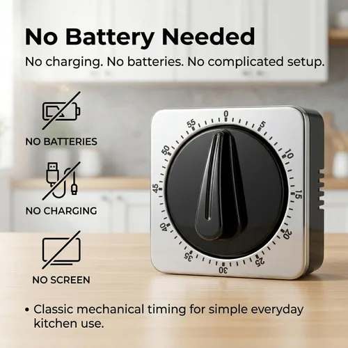 Vista 4 de Searon Temporizadores de cocina para cocinar, temporizador mecánico de cuerda con anillo fuerte, parte trasera magnética, no necesita batería