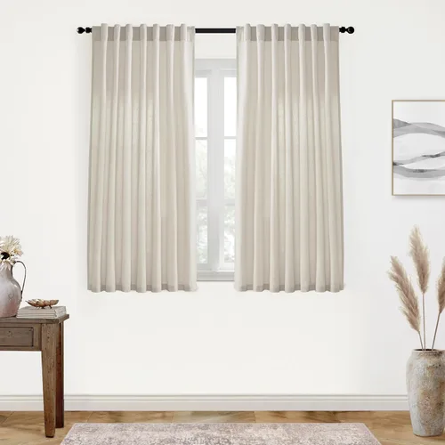 Vista 71 de XTMYI - Cortinas transparentes de 54 pulgadas de largo, juego de 2 paneles para baño, cortinas cortas de lino y algodón con semi privacidad