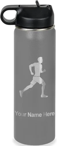 Vista 20 de LaserGram Botella de agua personalizada, Running Man, acero inoxidable de doble pared aislada al vacío con popote superior, regalo grabado