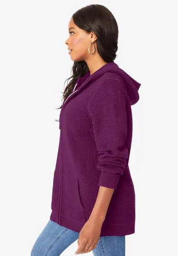 Vista 4 de Roaman's Chaqueta térmica tipo cárdigan con capucha y cremallera para mujer, talla grande