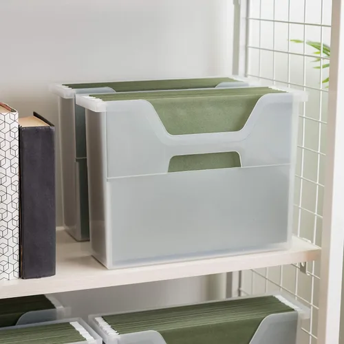 Vista 9 de IRIS USA Paquete de 6 cajas de archivos de escritorio pequeñas con tapa Transparente