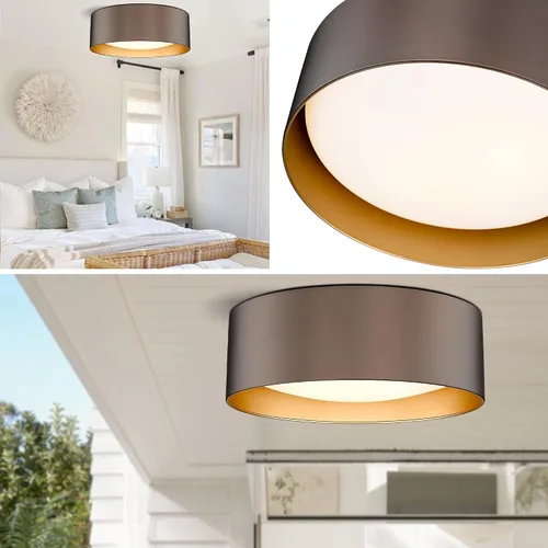 Vista 8 de Casia Luces de techo empotradas para dormitorio, montaje empotrado cerca del techo en acabado de metal de bronce aceitado con vidrio esmerilado
