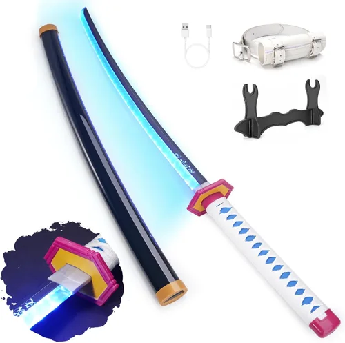 Vista 15 de Zisu Espada Katana LED brillante de anime para cosplay, espada iluminada recargable de 40 pulgadas con soporte y cinturón