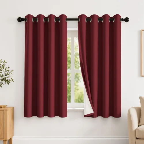 Vista 37 de 2 paneles de cortinas 100% opacas, de peso medio, con aislamiento térmico y ojales para dormitorio, sala de estar, tratamiento de ventana