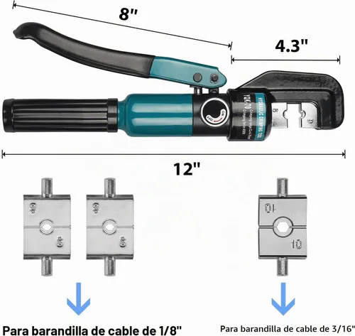 Vista 5 de DN Mate Herramienta de prensado hidráulico/crimpadora hidráulica para herrajes de barandilla de cable de acero inoxidable, herramienta de prensado