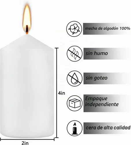 Vista 3 de Howemon 20 velas de pilar de cera de larga combustión a granel de 2 x 4 pulgadas, sin goteo, sin perfume, sin humo, para bodas, fiestas, spa