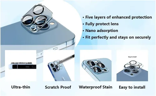 Vista 8 de Protector de lente de cámara para iPhone 11/12 Mini, vidrio templado, cobertura completa, antiarañazos, paquete de 2