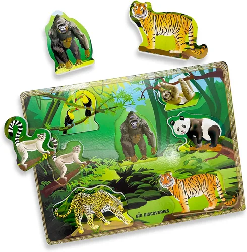 Vista 7 de Big Discoveries Rompecabezas de madera – Rompecabezas de madera de animales para niños pequeños de 2 años en adelante Rompecabezas de aprendizaje