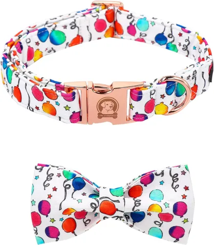 Vista 23 de MR. CHUBBYFACE - Collar de perro de San Valentín con corbatín, lindo collar de perro con corazón azul con hebilla de metal, collar de algodón