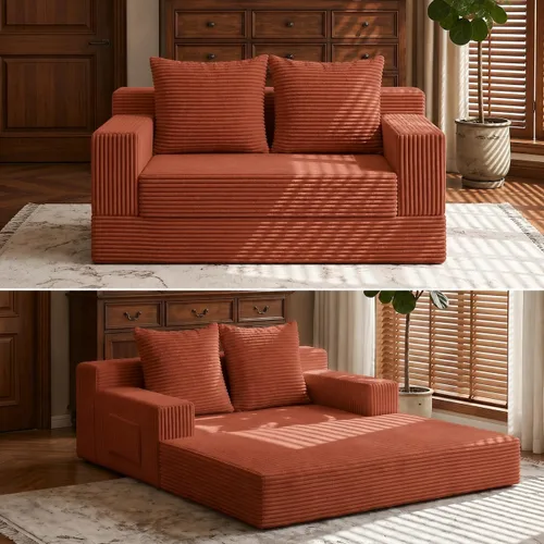 Vista 15 de Sofá cama convertible 2 en 1 sin hueso, sofá cama futón de pana, sofá plegable de compresión, sofá cama con 3 almohadas para dormitorio, sala