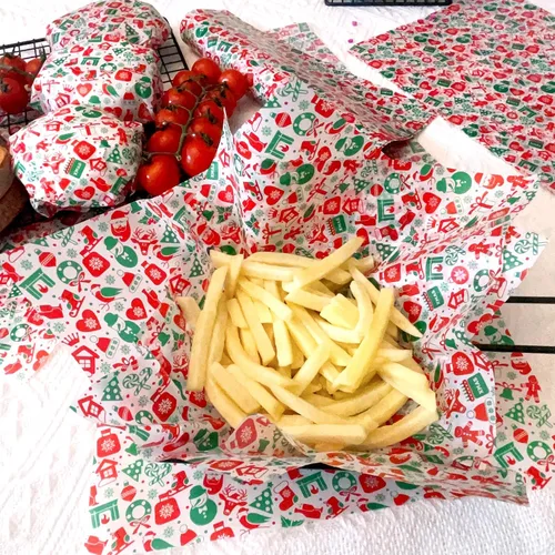 Vista 4 de 150 hojas de papel encerado navideño para alimentos, papel de delicatessen para envolver sándwiches, envolturas para dulces y galletas, forros