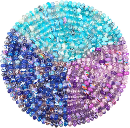 Vista 24 de 60 Piezas Cuentas Espaciadoras de Agujero Grande Cuentas Negras Surtidas Europeas para Manualidades Cuentas Grandes de Agujero Grande Lampwork
