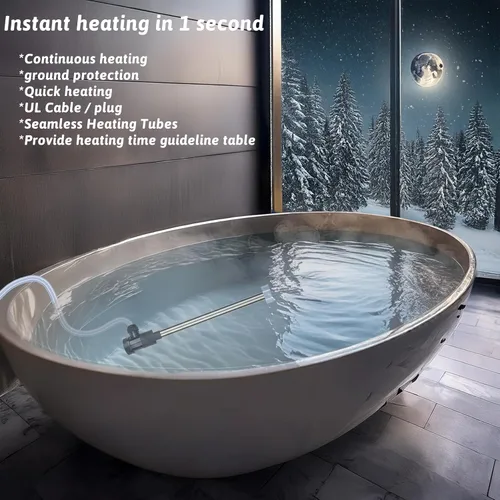 Vista 5 de Calentador de agua de inmersión de titanio de 1500 W, bañera de hidromasaje eléctrica portátil y calentador de agua sumergible para piscina inflable