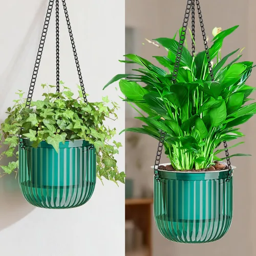 Vista 11 de Halatool Paquete de 2 macetas colgantes de riego automático para plantas de interior, macetas colgantes de 6.5 pulgadas al aire libre con 2 cadenas