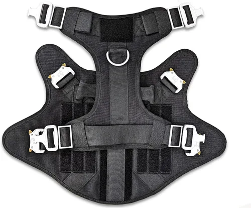 Vista 7 de Arnés táctico para perro con 4 hebillas de metal. Chaleco táctico para perro sin tirones con asa, arnés resistente para perros pequeños, chaleco