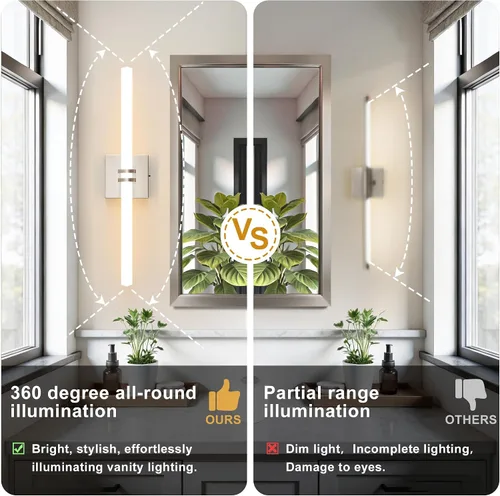 Vista 4 de Lámparas de baño, níquel cepillado de 18 W, LED de 360 °, iluminación completa, moderna aplique de pared lámpara de tocador con 5