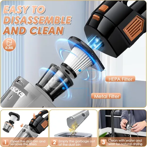Vista 5 de Gxzsk Handheld Vacuum Cordless, Hand Held Car Vacuum Cleaner, Hand Vacuum Black & Orange