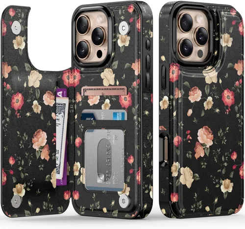 Vista 204 de LETO para iPhone 15 Pro Funda tipo cartera - Tapa tipo folio con patada - Diseños de moda - Tarjetero - Funda protectora para mujeres y niñas - 6.1