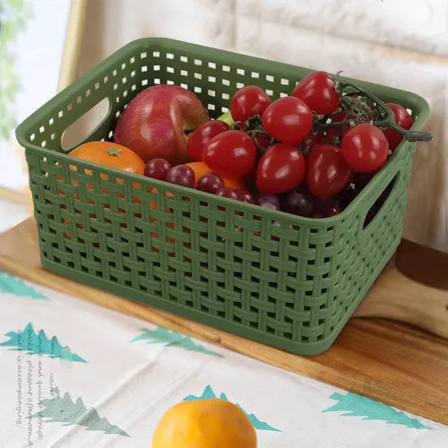 Vista 6 de Cesta de cocina de plástico, cestas de almacenamiento tejidas, 6 paquetes de color verde oscuro