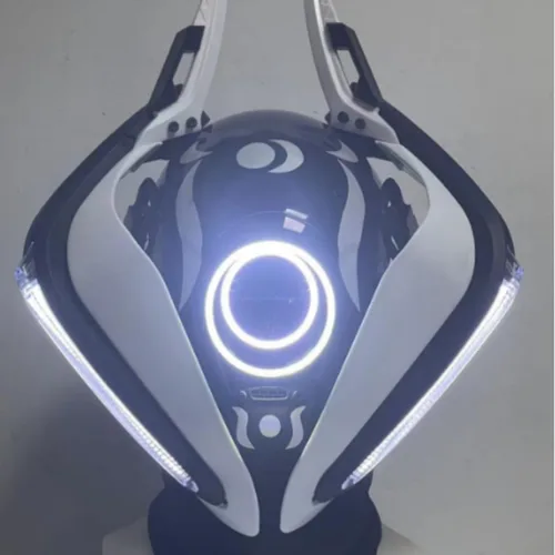Vista 2 de Máscara de cosplay punk para adultos, máscara LED, tecnología punk futurista, cosplay, Halloween, accesorios para fiestas y festivales de música