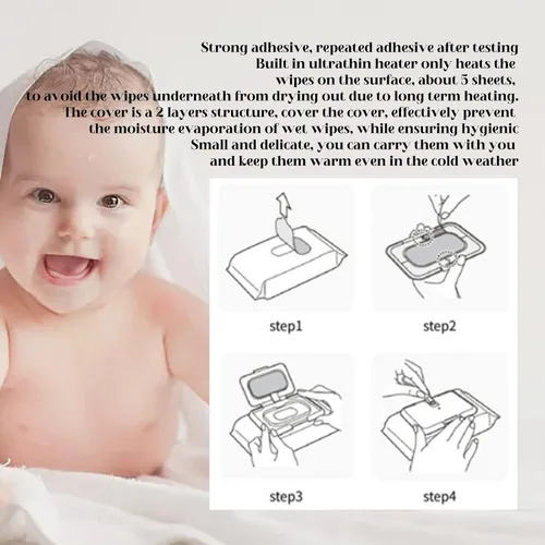 Vista 4 de Dispensador de toallitas húmedas para bebés, reutilizable, calentador de toallitas portátil USB compatible con cargador, calentador de toallitas