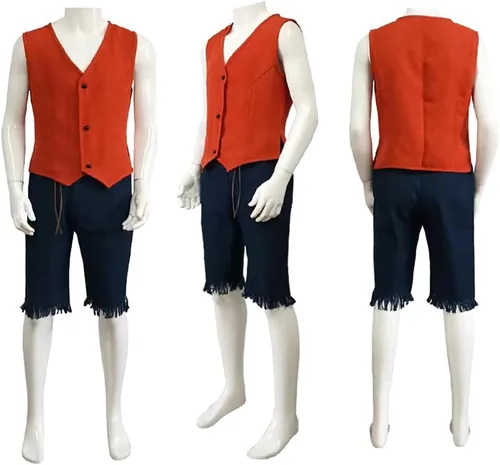 Vista 2 de Luffy - Conjunto completo de disfraz de cosplay con sombrero para fiesta de Halloween