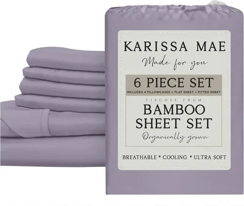Vista 63 de KARISSA MAE Juego de sábanas de viscosa de bambú de lujo, 100% certificado FSC, refrescante, lujosamente suave, bolsillos profundos de 18 pulgadas